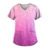 Women's T Shirts 2024 Valentine's Day Uniform Topps fungerar Kort ärm V Neck T-shirt BlusaSjukdom