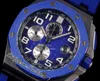 Montre Audemar Pigue pour homme Aebby 2640 A3126 chronographe automatique pour homme, boîtier en céramique de 44 mm, cadran texturé bleu, marqueurs numériques, caoutchouc Super édition, bracelet Puretime Ex