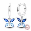 Hoopörhängen glittrande 925 Sterling Silver Hoops For Women Blue Farterfly Fine Jewelry Stud Earring Fashion Party Gift Original