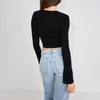 Kadın Sweaters Kadınlar Örme Mahsul Üstleri Katı V Boyun T-Shirts Stripes Tee Tee Uzun Kollu Kırpılmış Kazak İnce Y2K Estetik Altılar