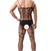 Hommes mode vêtements de nuit Lingerie hommes résille body mari cadeau mâle sous-vêtements Sexy combinaison fronde nuit livraison directe