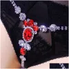 Navel Bell Button Rings Y Underwear Red Crystal Thong Bikini Jewelry Panties For Women Beach Bling Belly Waist Chain Body Lingerie Dro Dhupr