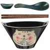 Ensembles de vaisselle Ensembles de bols à nouilles en porcelaine 800 ml Soupe Ramen japonaise avec baguettes et cuillère pour la cuisine