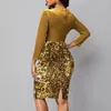 Casual Dresses Women Spring Dress Sparkling Sequin V-hals Mini för Slim Belted midja 3/4 ärmar Party Ready Spring/Autumn Fashion