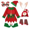 Conjuntos de roupas Natal Elf Criança Meninas Trajes Vestido de Manga Longa e Cinto Chapéu Sapatos Listrado Meias Orelhas Set Cosplay Party Role Play 231207