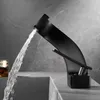 Bathroom Sink Faucets Copper Basin Faucet Light Luxury Golden Creative Waterfall Single Hole And Cold For Household Use