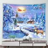 Tapissries Cedar Reindeer Santa Claus Christmas Tapestry Xmas House Elk Winter Nature Landscape Wall Hanging Chic Year Party Tapisseries 231207