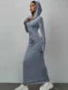 Casual Kleider 2023 Herbst Winter Mit Kapuze Weibliche Sport Kleid frauen Sexy Hohe Taille Falten Tuniken Bodycon Lange Büro Streetwear