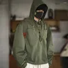 Giacche da uomo americano retrò verde militare corto abbigliamento da lavoro felpe con cappuccio giacca a vento uomo sciolto casual oversize camicie esterne uomo