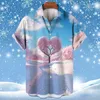 メンズカジュアルシャツ3Dプリントハワイアンシャツ冬の雪パターン半袖ラペルホリデー服トレンディな夏のファッション