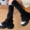 Kadın Çorap Punk Koyu Siyah Dantel Diz Kış Sıcak Örgü Y2K Kapakları Harajuku Boot Cuffs Japon JK Lolita Çorap