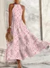 Casual Kleider 2023 Frauen Mode Sanfte Prom Kleid Sommer Drehen Hals Ärmellose Druck Boho Strand Sexy Off Schulter Saum Lange