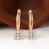 Hoop Earrings Minimalist Square For Women Champagne Gold Color Round White Zircon Wedding Small Ear Buckle Daily Party Jewelry