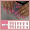 False Nails 24 Pcs Glossy Long Ballerina Press On Nails Pink Glitter French Style Fake Nails With Rhinestone Artifical Reusable False Nails 231207