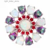 Solitaire Ring CiNily Lavish White Fire Opal Rings Silver Plated Rainbow Mystic Zircon Stone Kunzite Rose Red Garnet Party Flower Jewelry Women YQ231207