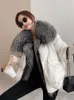 Женское меховое пальто большого размера из искусственного меха, зимнее теплое черное пуховое пальто с натуральным меховым воротником, женская верхняя одежда на пуховиках, осенне-зимние куртки 231206