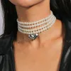 Big Imitation Pearl Bead Choker Necklace for Women Vintage Heart Necklace Wedding Party Jewelry Collar