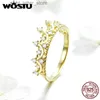 Anello solitario WOSTU 925 Sterling Silver 18K Gold Royal Crown Anelli a fascia per le donne Shiny Zircone Festa di nozze Anello Ragazza Compleanno Gioielli Regalo YQ231207