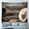 Tapestries Merry Christmas Big Tapestry Retro Farmhouse Old Wooden Board Xmas Tree Cowboy Wall Hanging Cloth Living Room Bedroom Home Decor 231207