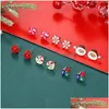 Stud 4-6Pairs Women Christmas Earring Set Cute Festive Jewelry Mix Stud Dangle Crystal Tassel Earrings For Drop Delivery Jewelry Earri Dhon6