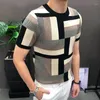 Men's T Shirts High Quality Geometry Short Sleeve T-shirt 2023 Korean Slim Bottomed Shirt Steampunk Letter Print Knitted Sweater Tshirt Male