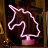 Dekorativa föremål Figurer Rainbow Unicorn Neon LED Night Lamp Girls Bedroom Warm Night Light Room Decoration 3D Akrylbord Desk Lampgåvor 231207