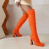 Boots Terry Towel Furry Fabric Rose Fuschia Color Orange Western Sexy Woman Overknees Winter Shoes High Heels Long Over-the-knee