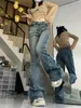 Jeans Femme Boliyae conception de bord brut taille haute jean évasé femmes Y2k mode pantalon Harajuku Streetwear mince Simple lavé Denim pantalon 231207