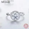 Solitaire Ring Modian Genuine 925 Sterling Silver Round Clear CZ Fashion Finger Ring Classic Jewelry For Women luxury Wedding Engagement Rings YQ231207