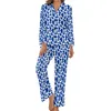 Pijamas femininos funky girafa impressão pijama azul e branco manga longa moda conjuntos de pijama 2 peças casual outono gráfico presente ideia