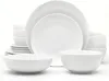 Ensembles de vaisselle Collection porcelaine et ustensiles de Service 16 pièces Service pour 4 ustensiles classiques en or blanc bois S