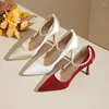 Dress Shoes 31-44 Size Slotted Buckle Wedding Women's Pearl Chain Bridal Xiuhe Clothes Chinese High Heels Red