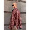 Damesblouses 2023 Vintage Oversized Lange Dikke Geruite Overhemd Dames Herfst Winter Street Style Rood Stedelijk Top Katoenen Jas Kleding Trendy