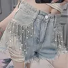 Dżinsy damskie 2024 Summer Rubled Krótkie kobiety Diamond Tassel Y2K Casual Bottom dla damskich dżinsowych szorty Ubranie Kobieta