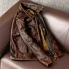 남자의 가죽 가짜 스타일 정품 재킷 빈티지 갈색 소 가이드 코트 남자 슬림 패션 바이커 아시아 크기 6xl 공장 드롭 231207