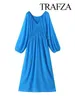 Casual Dresses Trafza Fashion Dress for Women Elegant Resort Style matchar alla Long Lantern Sleeve V Neck Ruffled midjechiffon Chic