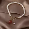 Charm Bracelets 2023 Korean Fashion Woman Freshwater Round Pearl Peach Bracelet Bling Jewelry Girl Daughter Birthday Gift Wholesale