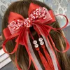 Headwear acessórios de cabelo estilo retro grande arco borla fita hairpin cosplay lolita hanfu clipe antigo princesa traje headdress 231207