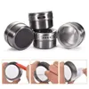 Herb Spice Tools LMETJMA Magnetic Spice Jar Set With Stickers Stainless Steel Spice Tins Spice Storage Container Pepper Seasoning Sprays Tools 231206