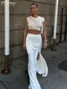 Skirts Clacive Sexy Loose White Satin For Women 2024 Fashion High Waist Long Skirt Elegant Chic Slit Female Clothing 231206