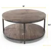 Living Room Furniture 36 Inches Round Coffee Table Rustic Wooden Surface Top Sturdy Metal Legs Industrial Sofa For Modern Design Home Dhoir