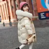 Abrigo de plumón de pato blanco para niñas, Parkas de invierno, traje para la nieve, Cuello de piel con capucha, ropa larga para niños de 5 a 14 años, TZ277