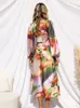 Casual Kleider Foridol Sexy Cut Out Krawatte Gefärbt Sommer Frühling Strand Kleid Frauen Herbst Laterne Hülse Lange Floral Boho V-ausschnitt sommerkleid 2024