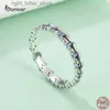 Pierścień Połącz Bamoer Blue Ocean Wave Pinking dla kobiet mody świeży styl oryginalny 925 srebrny ring biżuterii YQ231207