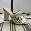 Elbise ayakkabıları varış saçak püskül gladyatör sandalet kadın açık ayak parmağı tıknaz yüksek topuk ayakkabı kadın marka tasarımı muller ayakkabı boyutu 35-40 x0911