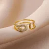 Cluster Ringe Mode Zirkon Pin Für Frauen Edelstahl Gold Farbe Offenen Finger Weiblich Männlich Schmuck Party Geschenk Anillos Mujer