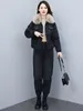 Dames tweedelige broek Europese denim jaspak Dames pluche verdikt 2023 Winterkleding Casual mode Warmte tweedelige set
