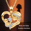 Mother 1pc Fashion and Baby Heart-shaped Pendant Necklace for Men Women