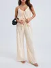 Women's Two Piece Pants Wsevypo 2 Suits Summer Chic Pleated Sets Solid Color Spaghetti Strap V Neck Camisole And Wide Leg