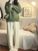 Damen-Strick-T-Shirts, grüne Baggy-Pullover, solide Pullover, lässig, langärmelig, Herbst-Strickwaren, Kleidung, Pull Femme, alles passend, elegant, schön, ästhetisch 231207